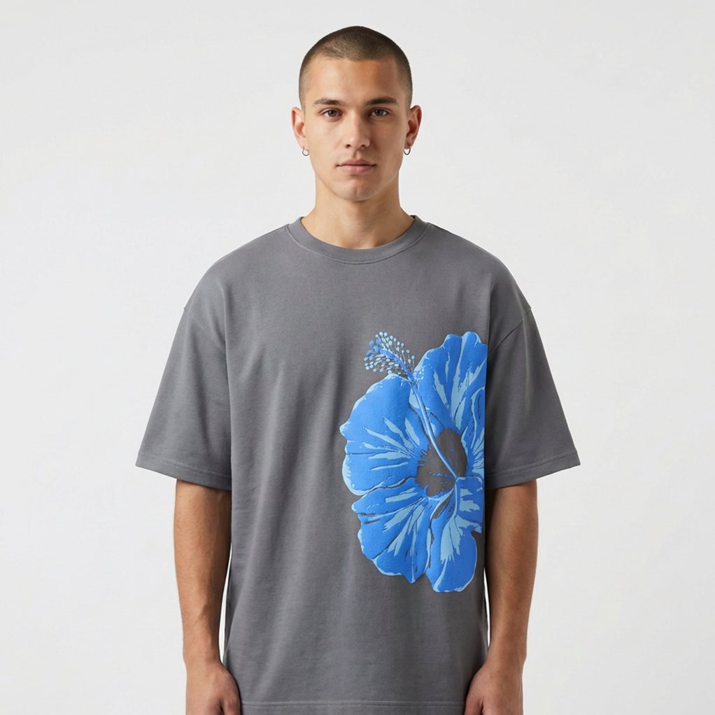 GREY AZURE BLOOM T-SHIRT