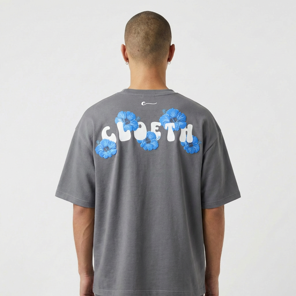 GREY AZURE BLOOM T-SHIRT